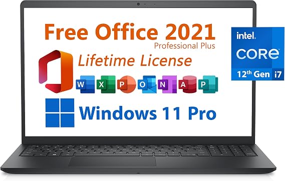 Dell Inspiron 15 Business Laptop, Free Microsoft Office 2021 with Lifetime License, 15.6"" FHD Display, Intel 10-Core i7-1255U, 16GB DDR4, 1TB PCIe SSD, Windows 11 Pro, Black