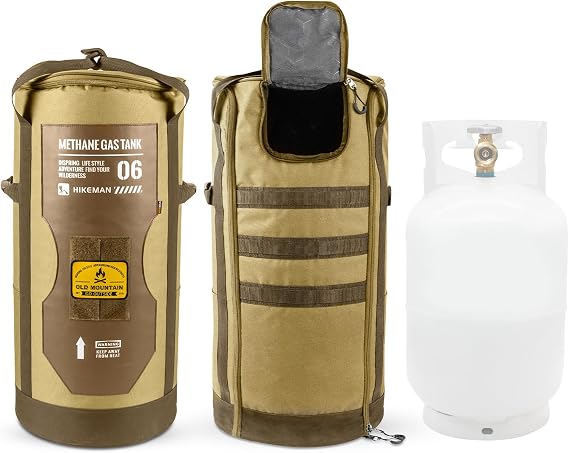 HIKEMAN Propane Tank Cover, Easy Access Propane Gas Tank Bag, Stable Tabletop Feature and Abrasion-Proof Protection Covers One-Hand Carry Propane Bottle Storage Bag for Camping (Khaki, L)
