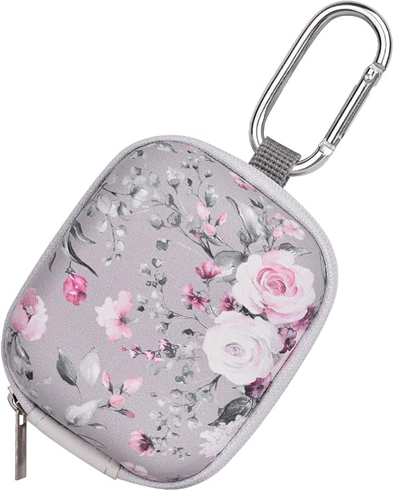 Earbud Case, AIRSPO Airpods 4 Case Airpods Pro 3rd Generation Galaxy Buds 4/3/FE Earphone Organizer Carrying Case Small Storage Bag Hard EVA Shockproof Cover with Carabiner Clip (Grey Pink Rose)