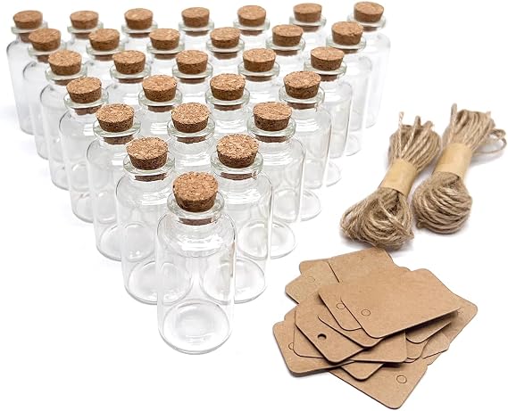 Goiio 50 Pieces 30 ML Glass Bottles with Cork Stoppers Mini Small Glass Bottles, for Wedding Favors, Crafts Home Decorations