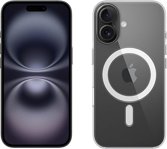 Apple iPhone 16 128GB: 5G Mobile phone with Apple Intelligence - Black + Clear Case with MagSafe