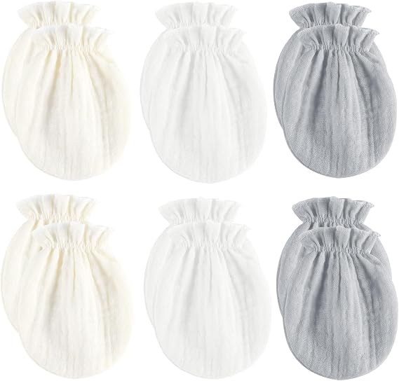 MOMSMENU Baby Mittens Newborn Muslin Soft No Scratch 0-6 Months 6-Pack