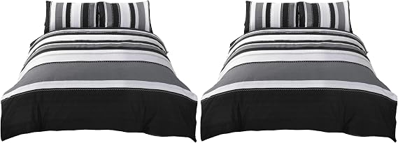 Rapport Striped Grey 2 pcs, Single Quilt Duvet Cover & Pillowcase Bed Set Adults Teenagers, Polyester-Cotton, (Pack of 2)