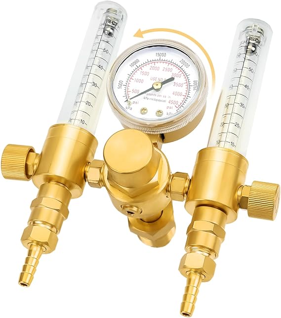 Dual Output Argon Regulator Flow Meter for Mig Tig Weld, 0-60CFH