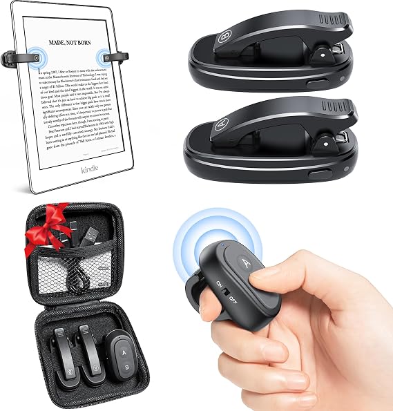 [2 Clips] Page Turner for Kindle Paperwhite: Kindle Remote Page Turner, Finger Ring Kindle Clicker Page Turner for iPad Android Tablets Reading Novels/Comics, Phone Camera Control Triggers(Black)