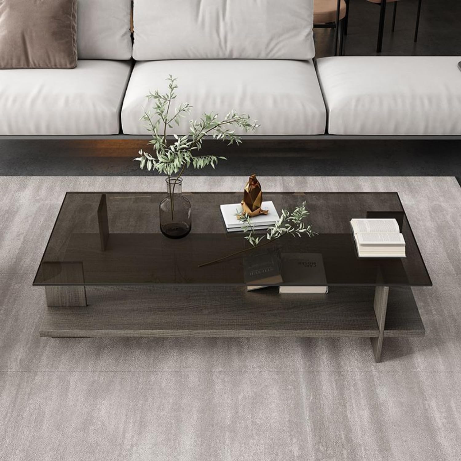 Low Table with Storage, Living Alone, Seating Glass Table, Center Table, Stylish, Vintage, Sofa, Drawer, Tempered Glass, Stylish, Living Room with Drawers, Easy Assembly, Space Saving, Durable