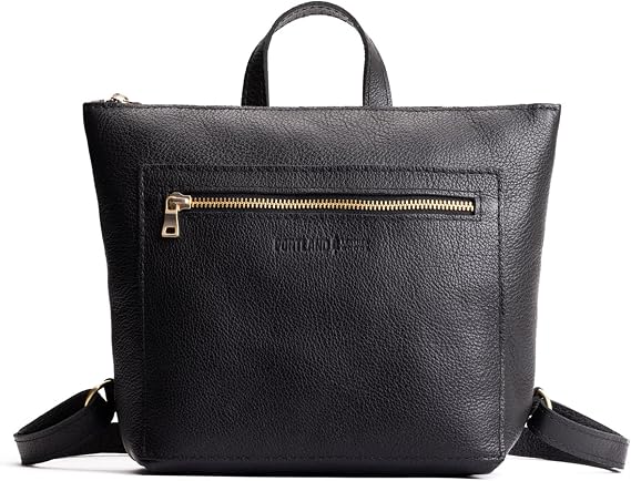 Portland Leather Goods Small Tote Backpack Leather Purse Backpack with Zipper Closure, Exterior Pocket & Adjustable Straps Handmade from the Finest Full-Grain Hides Pebbled Black