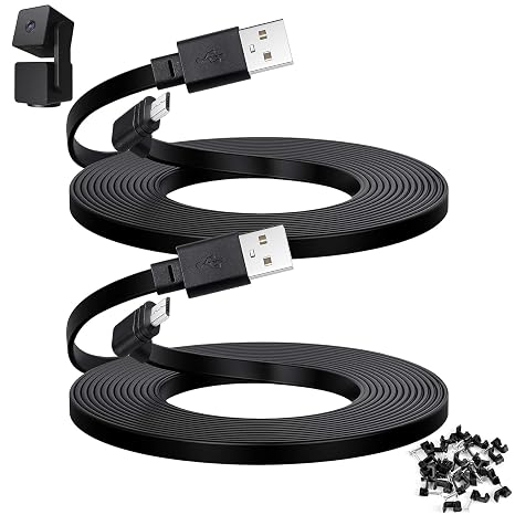 2-Pack 30 ft Cable for WYZE Cam Pan V3 Outdoor Camera, Micro USB 90-Degree | Flat Power Cord, Black