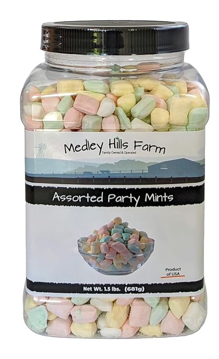 Assorted Party Mints By Medley Hills Farm in Reusable Container 1.5 lbs. - Great wedding mints for guests, baby shower or birthday party - Product of USA
