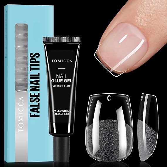 TOMICCA 240Pcs Extra Short Coffin Nail Tips & 4 in 1 Nail Glue 15g