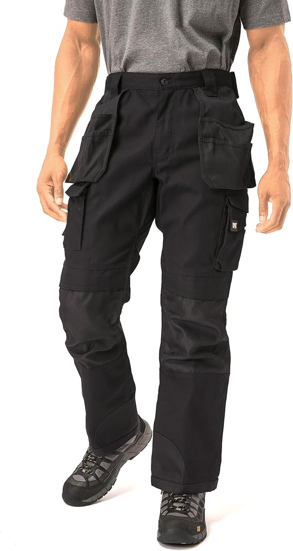 CAT Mens Hi Vis Trademark Work Pants Made from Tough Canvas Fabric with Cargo Space, Class 2