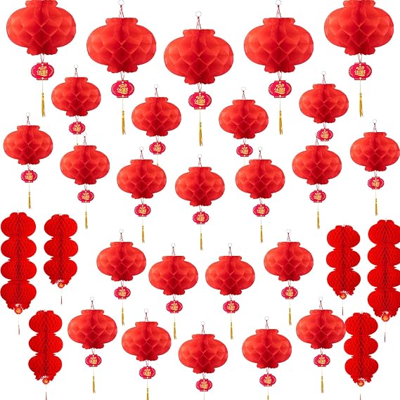 31Pcs Chinese New Year Decoration 2026 - Chinese lanterns, Lunar New Year Paper Lanterns for Restaurant Celebration Supplies [Energy Class A]