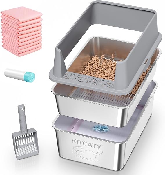 Stainless Steel Sifting Litter Box, for Pine Wood Pellet Cat Litter