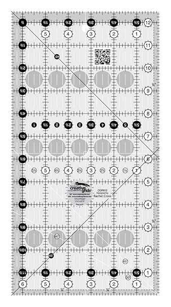 Creative Grids Quilt Ruler 6-1/2in x 12-1/2in Rectangle CGR612 Made in USA, Non-Slip Grip Acrylic Quilting, Sewing, Crafting, Patchwork Ruler for Measuring & Cutting Fabric