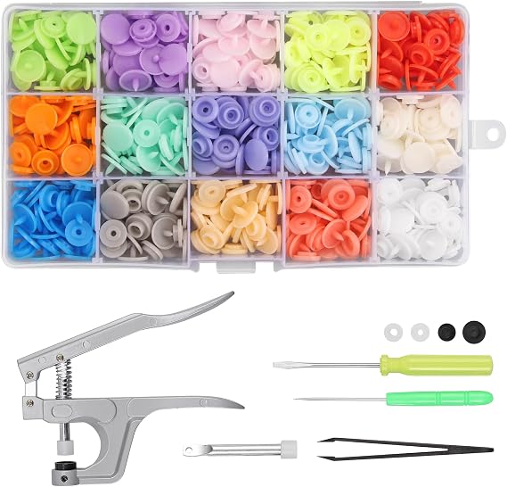 KAMTOP Snap Pliers Set, 120 Sets T5 Plastic Snap Buttons Kit, 15 Colors