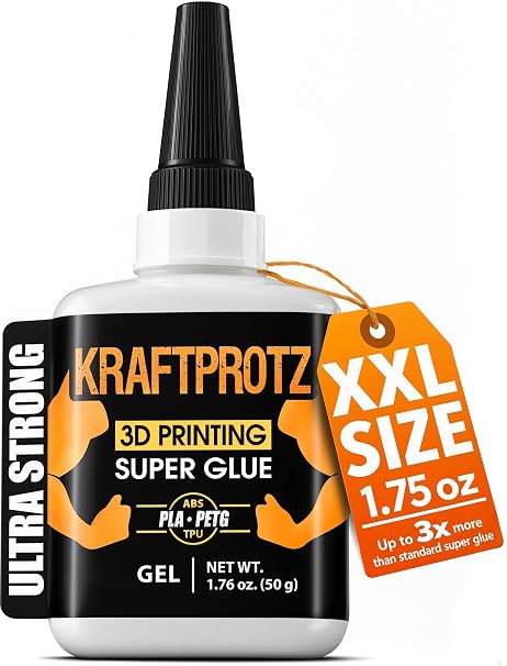 3D Printing Super Glue Gel 1.75 oz - PLA ABS PETG TPU Instant Adhesive | non drip, gap filling, no run adhesive, CA glue, vertical bonds, clear, waterproof, heat resistant, anti-clog cap, PLA, ABS