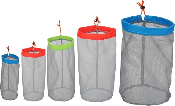 Alemon Mesh Stuff Sack, Drawstring Ditty Bags Storage Pouch Bag Stuff Sacks for Backpacking Travel Camping Hiking, Ultralight, Small to XXlarge Set of 5
