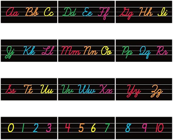 12 Pieces Alphabet Line for Classroom Wall Chalkboard Brights Cursive Alphabet Line Bulletin Board Set ABC Banner and Number Border Posters for Classroom Decor