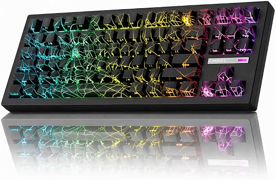 ZORNHER ZH870 Wireless Gaming Mechanical Keyboard,80% Black Custom Creamy Sound Keyboard with Spider Web IMD PC Keycaps,Creamy Sounding Linear Switches,Hot-Swappable,RGB Backlit,2.4GHz/USB-C/BT5.0