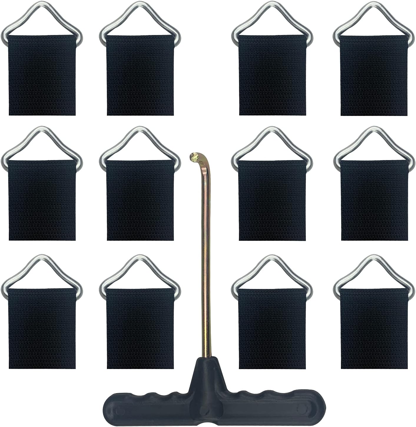 12Pcs Trampoline Triangle Buckle with a Trampoline Spring Tool, Trampoline Triangle Rings Replacement,Trampoline Accessories