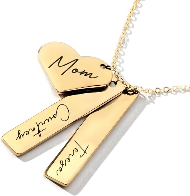 Custom Necklaces for Women - Mom Necklace for Women, Name Bar & Heart Charm