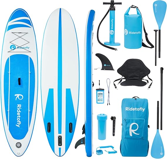 SU01 Stand Up Paddle Board, 10.6'x32''x6'' Inflatable Paddle Board with SUP Accessories, Included Hand Pump, Adjustable Paddle/Seat, Waterproof Bag, for Yoga, Fishing, Touring, Light-Blue