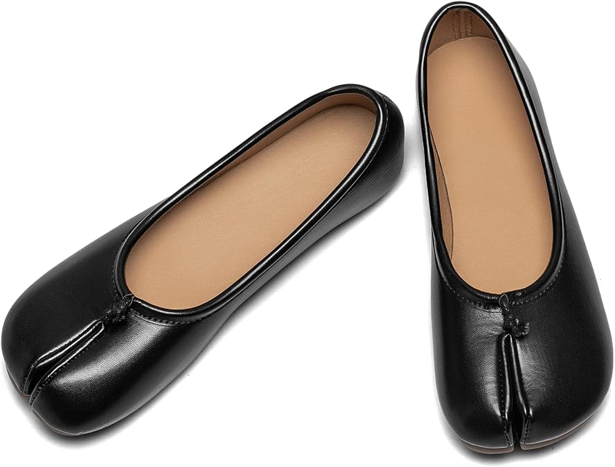 TENGTA Women Tabi Ballet Flats Fashionable Wide Width Split Toe Comfortable Low Heel Japanese Tabis Shoe for Office