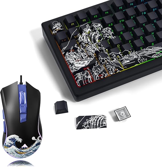 XVX Shine Through Keycaps - PBT Dye Sub Keycap Set, Side Print Keycaps + Wired Gaming Mouse