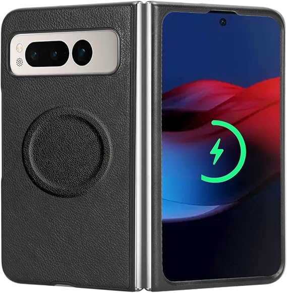 for Google Pixel Fold 2023 Case [Compatible with Magsafe] Soft TPU Bumper + PU Leather Back Ultra-Thin Business Shockproof Drop Protective Case, Black