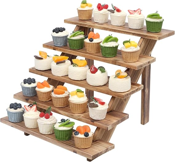 SwallowLiving 5段 木製 素朴なカップケーキスタンド カップケーキ30個用 階段状木製ディスプレイスタンド 結婚式用 ティアードパーティーテーブルディスプレイライザー 食品、デザート、クッキー、装飾、クラフトショー、焦げ付き用
