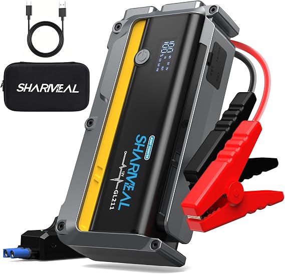 Sharmeal Jump Starter, 7000A Battery Jumper Starter Portable (All GasAll Gas/12.0L Diesel), 12V Jump Box Car Battery Jump Starter with Smart Jumper Cables, LED Light