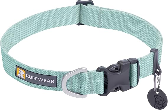 Ruffwear, Hi & Light Dog Collar, Low-Profile, Sage Green, 9"-11" | Ultralight Adjustable 2-Tone Webbing, Easy On/Off Side Release Buckle with Aluminum D-Ring & ID Tag Silencer for Everyday Use