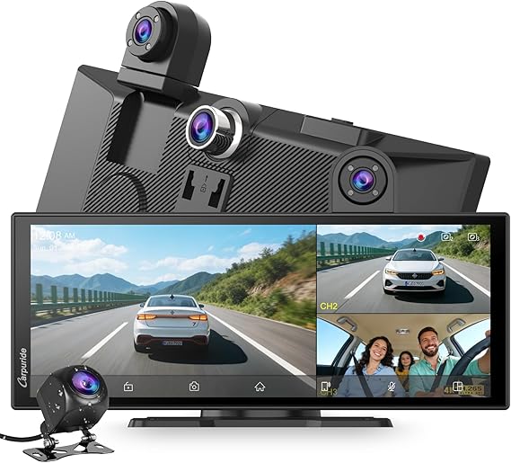Carpuride W125S 11.26" Wireless CarPlay Android Auto Screen with Dash Cam | 4K front, 1080P Interior and Rear Cameras, 64GB Card Included, Loop Recording, GPS, Bluetooth, Siri and FM