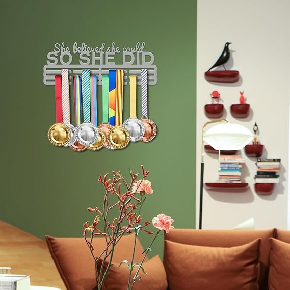 Resama Personalized Medal Holder Display Rack for Awards Ribbons - Metal Sports Race Plaques Hanger for Wall Mount Hold Up 60 Medal Hanger Display for Athlete Boy Girl Kid