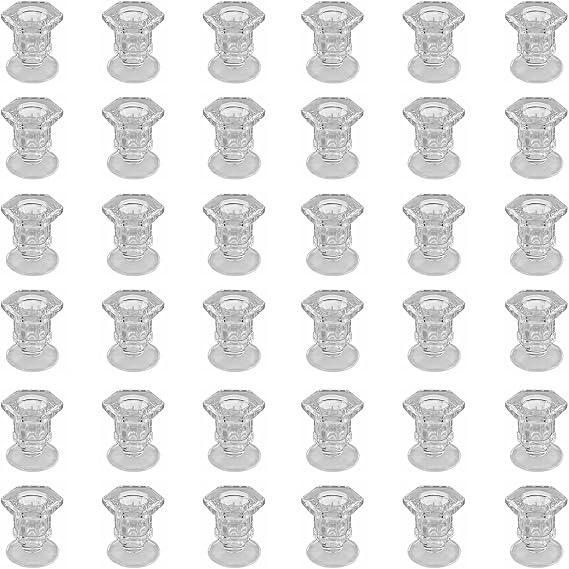 Candlestick Holders - 36 Pack Glass Candlestick Holders, 2.36" Height Clear Taper Candle Holders for Candlesticks, Small Centerpiece for Wedding, Festival, Party Decor (36, Clear)