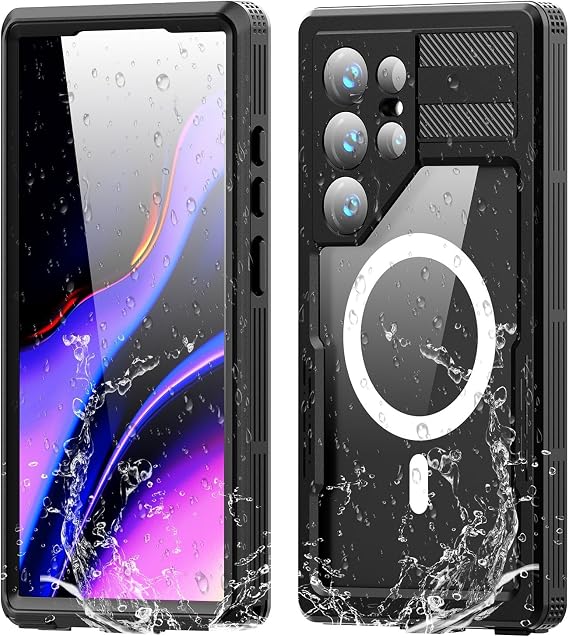Omio for Galaxy S24 Ultra Waterproof Case Compatible with MagSafe, Magnetic Waterproof Full Body IP68 Underwater Case Built-in Screen Protector Military Grade Shockproof Case for Men Women Black