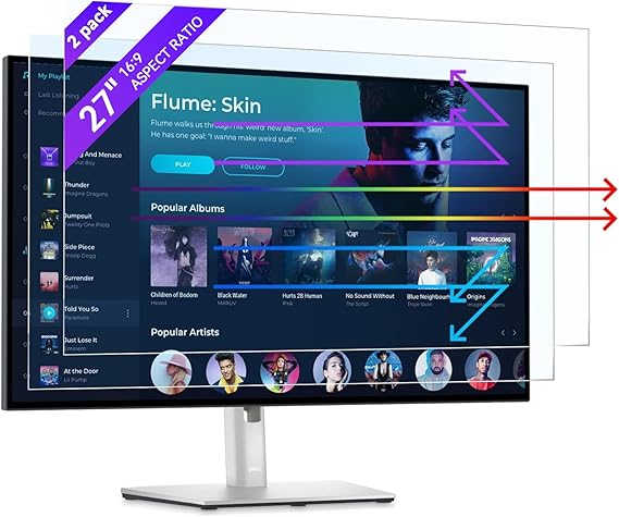 IPROKKO 2 Pack 27 Inch Anti Blue Light Screen Protector for Computer Monitor, Removable 16:9 Aspect Ratio, 27" Anti UV Anti Glare and Blue Light Filter