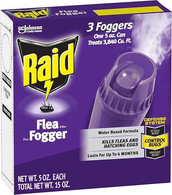 Raid Flea Fogger Plus Killer, Kills Fleas and Hatching Eggs, Lasts for up to 4 Months, Indoor Fogger, 3 Count (Pack of 3)
