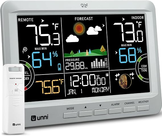Weather Station Indoor Outdoor Thermometer Wireless Atomic Clock Grey