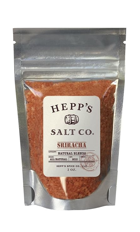 HEPP'S Salt Co. SRIRACHA SALT | Spicy Sea Salt, 2 oz | Hot chili garlic seasoning for cooking, finishing, fries, eggs, popcorn, pizza, vegetables & grilled meats