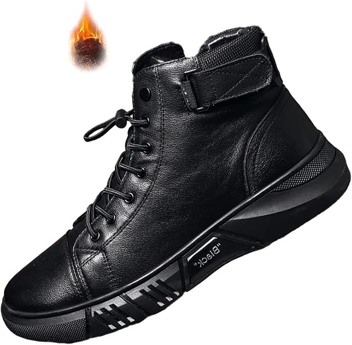 Dimleen Men's Italian High-Top All Black Leather Boots Stylish with Side Zipper Chukka Ankle Boots Non-Slip Softsole,Shock Absorption (Black Velvet,9,9,Men)