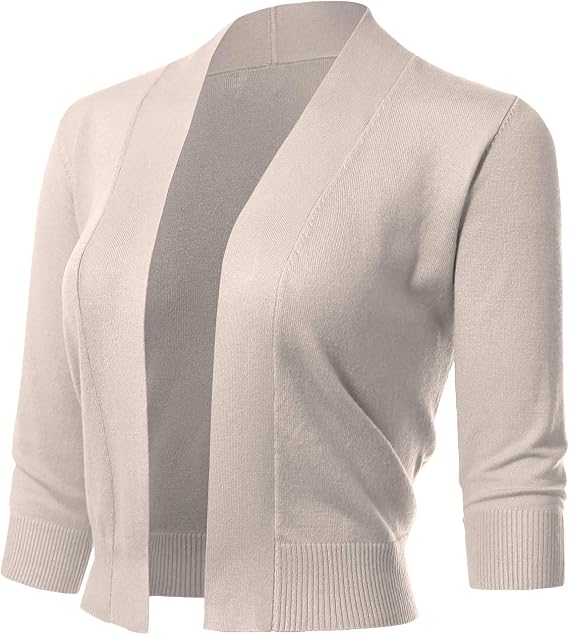 Allsense Women's 3/4 Sleeve Cropped Shrug Cardigan