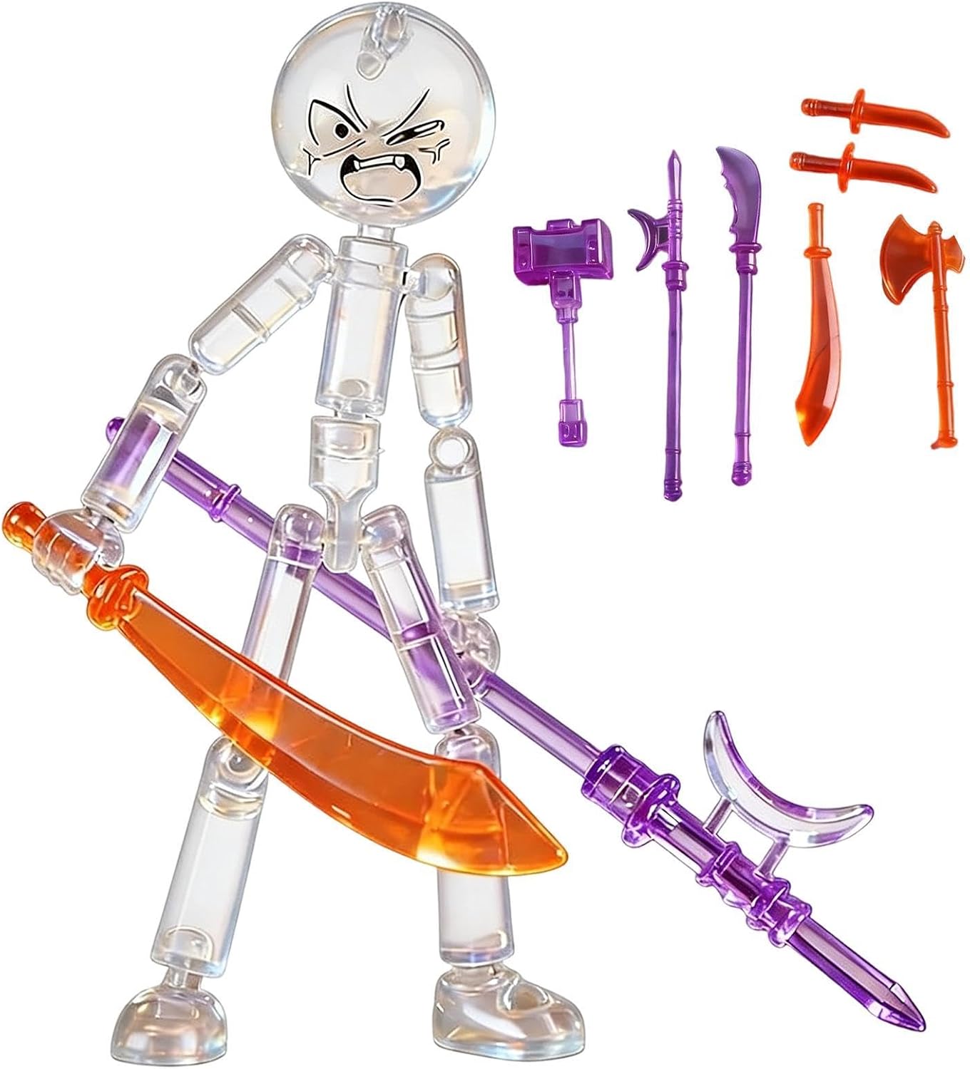 Collectible Action Figures Set | Movable Joints Anime Action Figure Toys | Assembly Stickmans Motion Figures with 7 Types Fighting Tools | Full Body Mechanical Doll for Kids Teens White