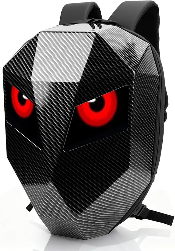 LED Motorcycle Backpack Gift Idea for Men & Teenagers, Programmable Pixel Display Helmet Backpack 3D Hard Shell & Carbon-Fiber Look, Water-Resistant Laptop Daypack for Travel School Daily Use