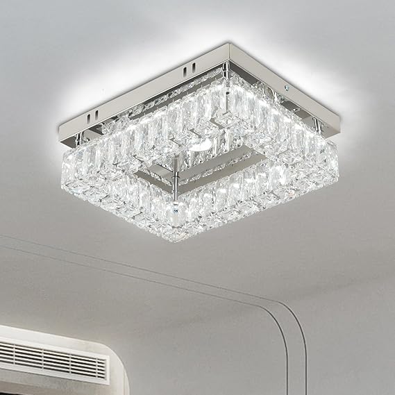 Rectangular Crystal Ceiling Light Flush Mount White [Energy Class E]