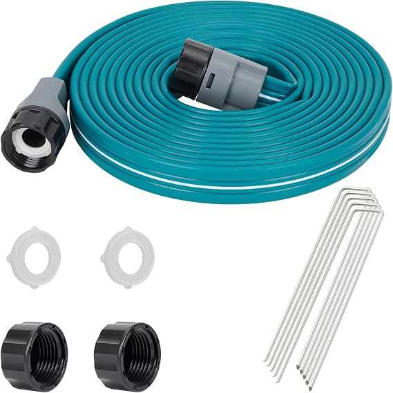 LINEX Sprinkler Soaker Hose 15 ft for Garden Lawn Watering Hose with Stakes