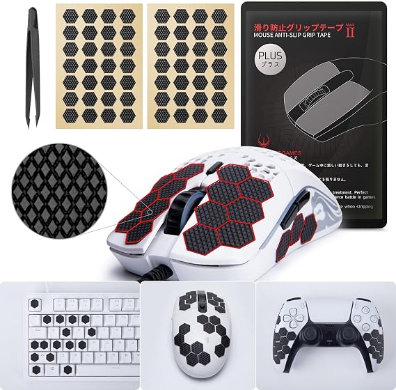 [ Grip Upgrade ] Hotline Games 2.0 Plus Universal Anti Slip Grip Tape for Gaming Peripherals and Devices, DIY Hexagon Version, All Purpose Shapes, Sweat Resistant, Cut to Fit, Easy to Use