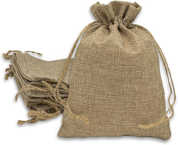 48 pc Natural Jute Burlap Fabric Gift Bags w. Drawstrings by TheDisplayGuys