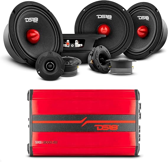 DS18 Car Speakers Bundle 4X PRO-GM6B 6.5" Midrange Speakers + 4X PRO-TWX1/BK Aluminum Super Bullet Tweeters + Amplifier 4 Channels - PRO Loudspeakers Car Audio Component Package