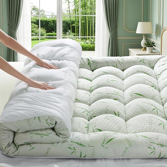 3 Inch Mattress Topper - Viscose Made from Bambu,Cooling Soft Pillow Top Mattress Pad Cover for Back Pain,Mattress Protector with 8-21 Inch Deep Pocket (Queen,60"x80")